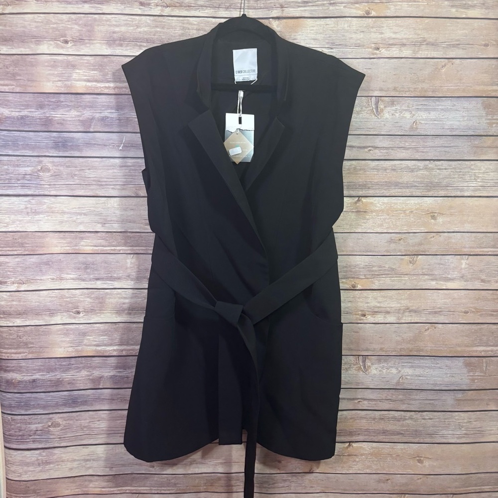 C/MEO Collective Sleeveless Blazer Vest Black Double Breasted Size Large NWT